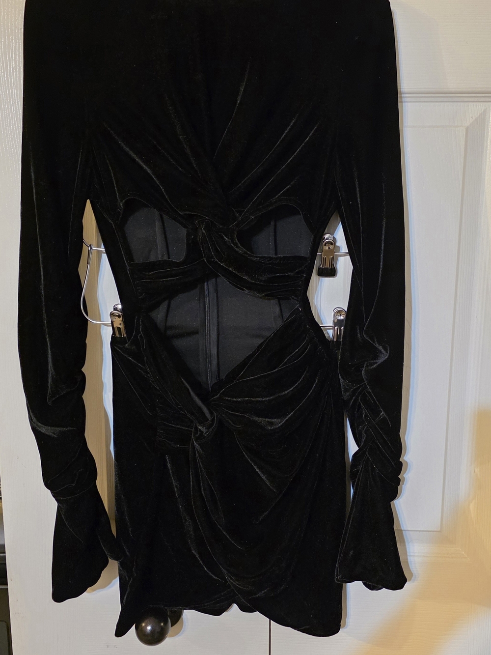 PrettyLittleThing Black Velvet Twist Front Cutout Mini Dress